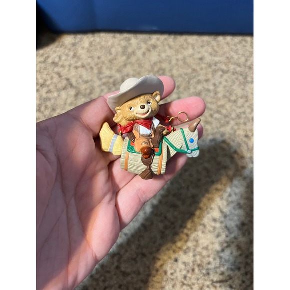 Barrel-Back Teddy Bear Rider Horse Swing Cowboy Hallmark Ornament - Picture 1 of 2